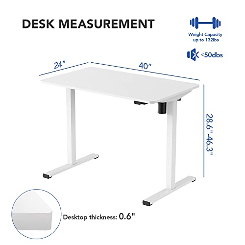 Flexispot Electric Stand Up Desk Workstation 40 X 24 Inches Whole-Piece Desktop Ergonomic Height Adjustable Standing Desk (White Frame + 40" White Desktop) #TOP2