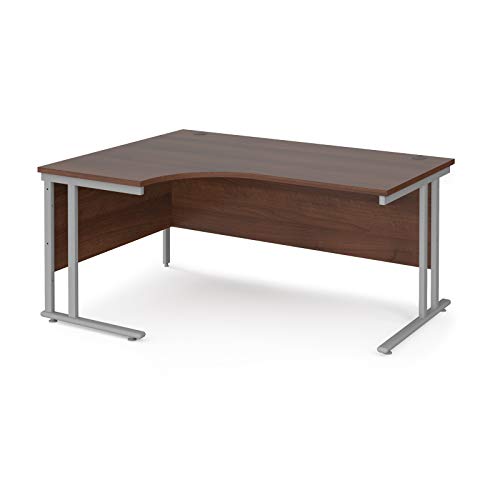Mr Office Maestro 25 left hand ergonomic desk - silver cantilever leg, Walnut, 1600
