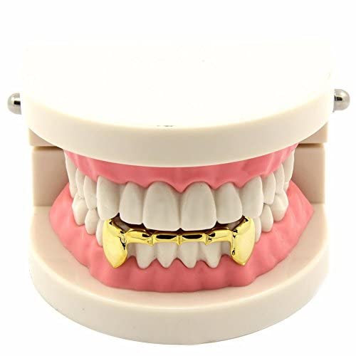 Tsanly 24K Gold Plated Grillz Bottom Vampire Fangs Grill Hip Hop Teeth Caps + Extra Molding Bars + Microfiber Cloth #TOP1