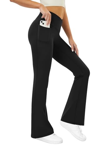 Flare Leggings with Pockets for Women Seamless Crossover Yoga Pants with Tummy Control Bootcut Work Pants Trendy3