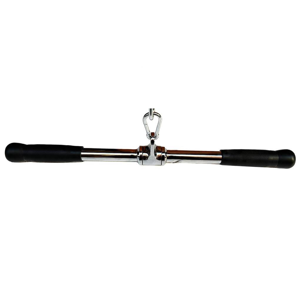 lat bar cable machine attachment curl pulldown bar barbell revolving bar, multi-exerciser cable attachment bar, solid steel tricep press down bar with rubber handgrips & revolving hanger