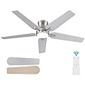 POCHFAN 52 Inch Ceiling Fans with Lights and Remote, Brushed Nickel Flush Mount Low Profile Ceiling Fan for Bedroom, Living Room, Patio, Dimmable 6 Speeds Noiseless, ETL Listed
