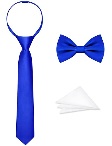 Amazingkitty 3-Piece Boys Tie Set Pre-Tied Bow Tie, Royal Blue, 44cm