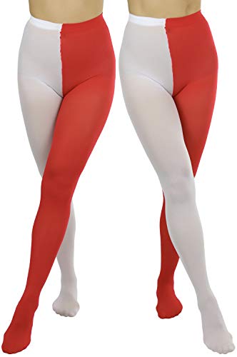 Image of ToBeInStyle Women's Two Toned Vibrant Jester Contrast Opaque Multicolored Tights