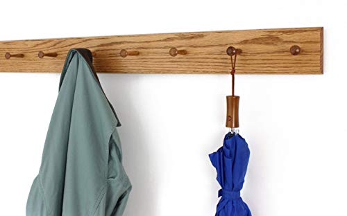 Solid Oak Shaker Peg Rack 4.5 Inch Wide 23 to 59 Inches Long with 3 to 10 Pegs - 100% Made in The USA