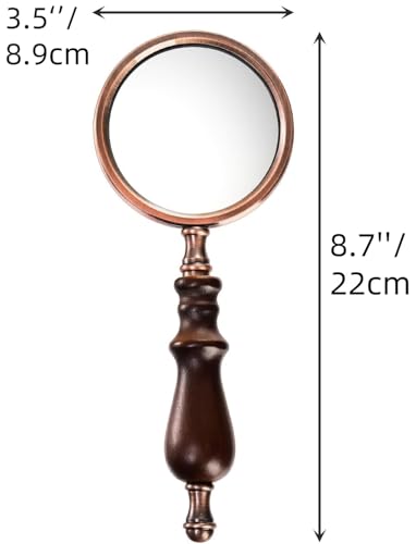 Image of Hiceeden 10X Antique Magnifying Glass, Brass Handheld Magnifier with Wooden Handle, Decorative Reading Magnifying Lens, Vintage Gift for Elderly, Senior