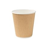 GREENBOX 25 Stück Riffelbecher To Go Pappbecher aus braunem Kraftkarton I Umweltfreundliche Kaffee Trinkbecher Einweg Bio unbedruckt 250 ml / 10 oz I 100% biologisch abbaubar, kompostierbar