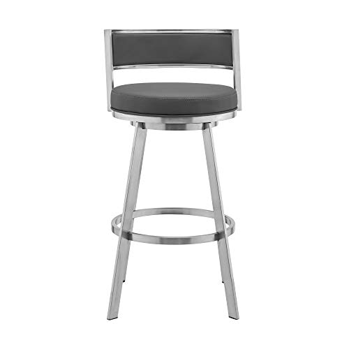 Armen Living Roman 26" Butaco Giratorio con Cuero Sintético Gris y Estructura de Acero Inoxidable Cepillado miniatura 4