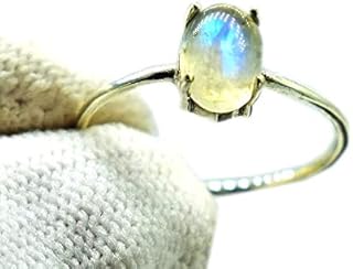 Dainty Moonstone Ring, Handmade natural gemstone jewelry, natural blue fire moonstone ring, june birthstone, minimalist jewelry for her, gift for her, everyday jewelry
