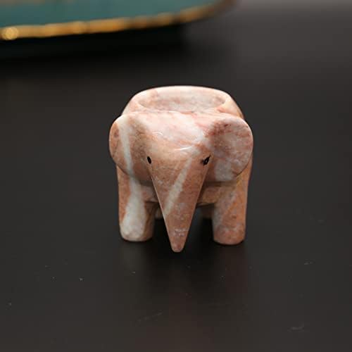 Onyx Elephant Tea Light Elephant Light Candle Holder Ornament Fossil Stone ( Pink Marble)