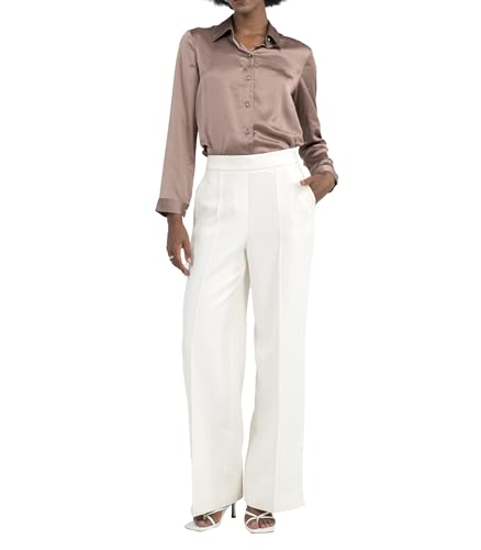 Off-White & Black Wide Leg Tuytsi Pants, Business Casual Trousers for Women