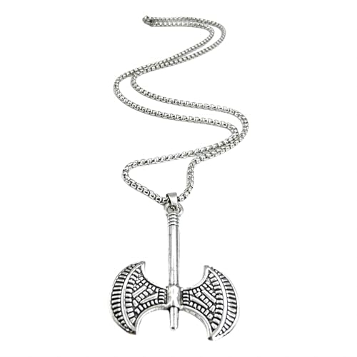 Joddfly Men's necklace Stainless Steel Nordic Double-Edged Battle Axe Pendant Necklace Keel Link Chain Talisman 24 inch