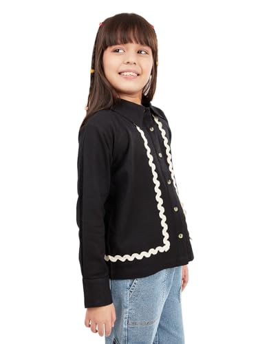 Image of olele Girls Full Sleeve Ruffles Cotton Linen Shirt - White for 4 to 14 Years | Kids Girl White Shirt | White Ruffle Shirt for Girls | Shirt Jeans