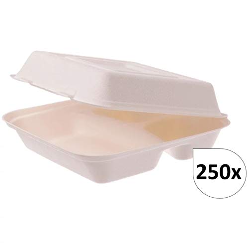 Scatole per la cena in 3 sezioni in bagassa, 250 pezzi, per go, take away, biodegradabili, ecologiche