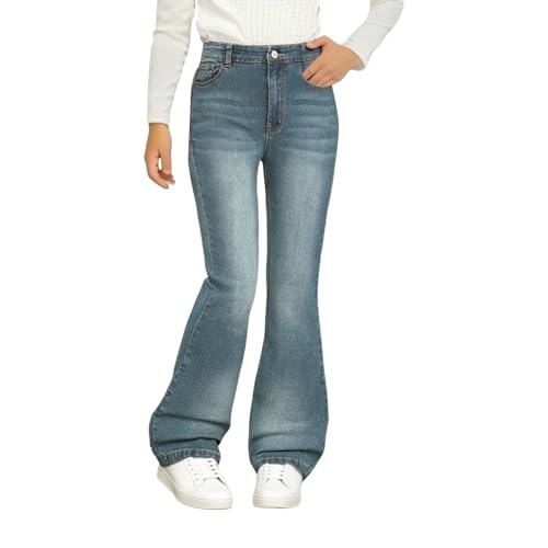 Teen Girls Flare Jeans Straight High Waist Cute Denim Pants Bell-Bottom Fashion Pull on Jeans Trousers with Pockets