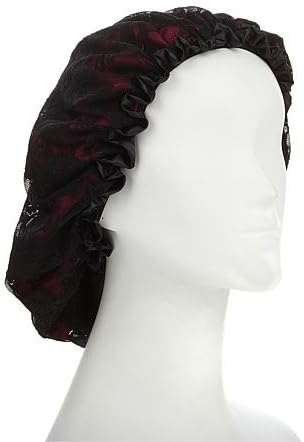 Kim Kimble Slumber Cap Night Bonnet (Red Silk with Lace) - Helps Hair Retain Moisture - Protects Styling