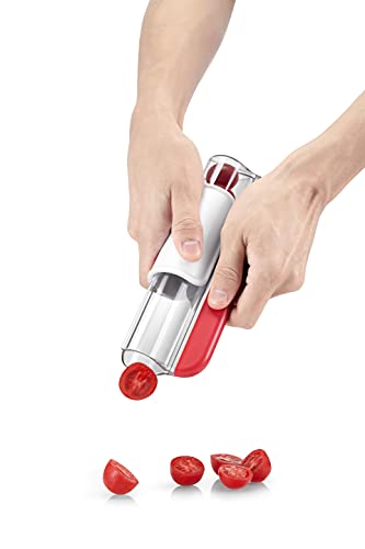 SUNLFPROD Tomato Slicer Zip Slicer Grape Cutter Tomato Cutter Grape Slicer Strawberry Slicer Kitchen Gadget Syringe Fruit Cutter Fruit Slicer Tool Snap Fruit Vegetable Salad Slicer (Red)
