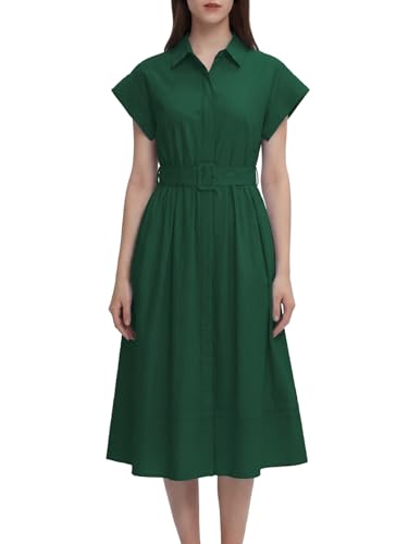 Image of EZAPINE Womens Summer Shirt Dress Casual Button Down Long Dress with Belt