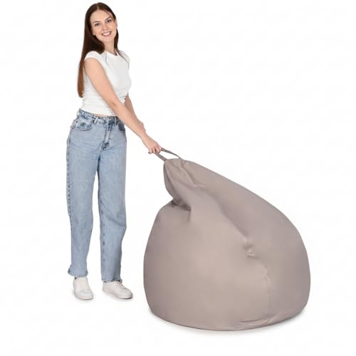 Image of 4XL Premium Leatherette Bean Bag with Rectangular Footrest & 16x16 Inch Cushion | High Density Beans Filled | Side Pocket & Easy to Carry Handle | 6 Months Warranty Color- (Beige, 4XL)