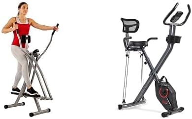 Sunny Health & Fitness SF-E902 Air Walk Trainer Elliptical Machine Glider + Sunny Health & Fitness Foldable Magnetic Stationary Exercise X-Bike Pro