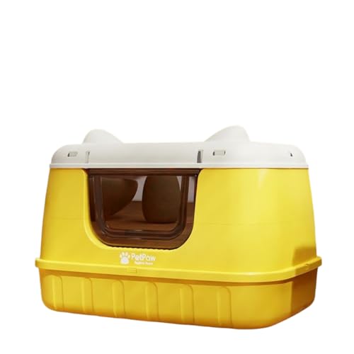 Tyoksiペットトイレボックス のうんち ペット用小便器 防滴 消臭 猫用ックス付き ゆったり フルカバー 出入り簡単 砂飛び防止 (イエロー)
