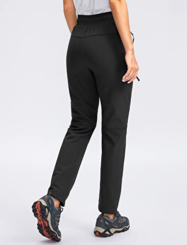 Santiny Women's Fleece Lined Hiking Pants 4 Zipper Pockets Warm Winter Softshell Snow Ski Pants Waterproof Insulated (Black_L) #TOP4