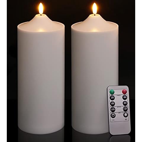 Patiphan Large Flameless Candles Outdoor, 11" x 4" Battery Operated Candles with Remote and Timers, Flickering Flame LED Candles, Waterproof Tall Pillar Candles for Decoration, White Set of 2 Cover