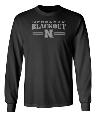 CornBorn Nebraska Mens Tshirt - Long Sleeve Nebraska Blackout Block N - Black - XL