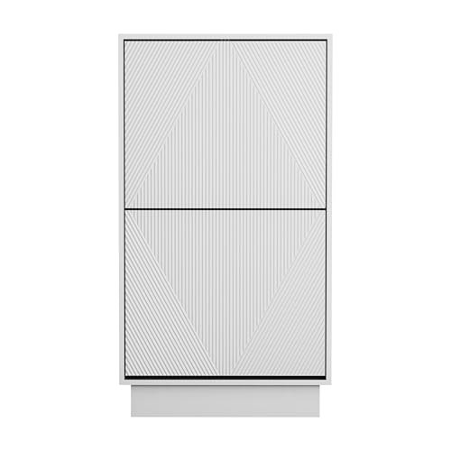 UEV Scarpiera da Ingresso con 2 Ante in Deisgn Intaglio, Mobile Scarpiera Combia Bellezza e Funzionalità con Ripiani Rimovibile e Regolabile, Scarpiere Salvaspazio Slim Stabili, 50 x 24 x 91cm, Bianco