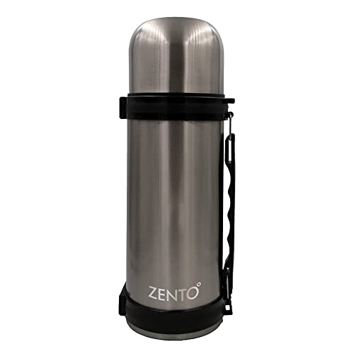 Zento Stainless Steel Insulated Workman Vacuum Flask–1000ml for Coffee, Tea or Water, BPA-Free, Thermo-Shield Technology, Cold for 24 Hours & Hot for 12 Hrs, Reusable Drinking Flask (Stainless Steel)