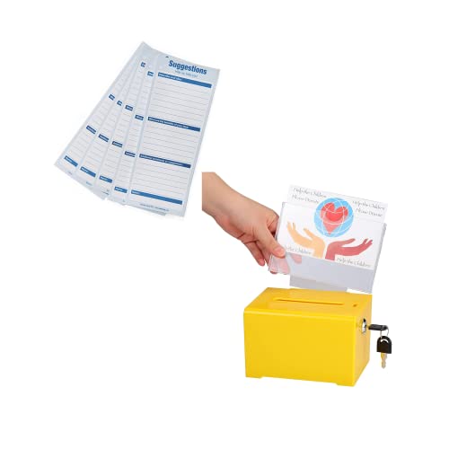 Adir Acrylic Donation Ballot Box With Lock (6.25X4.5X4 Inches, Yellow) & Adir Corp. Suggestion Cards (25 Count, White) Bundle #TOP20