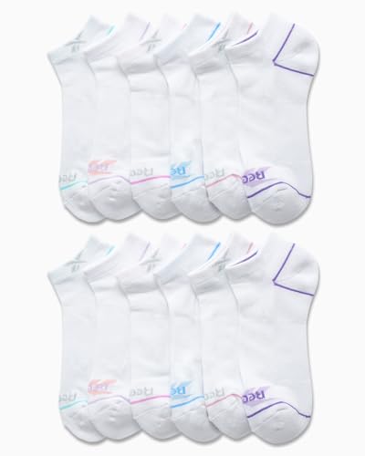 Image of Reebok Womens No Show Socks - 12 Pack Low Cut Ankle Socks for Women - Womens Cushioned Athletic Sock (Sizes 4-10), Size 4-10, Pure White Multi