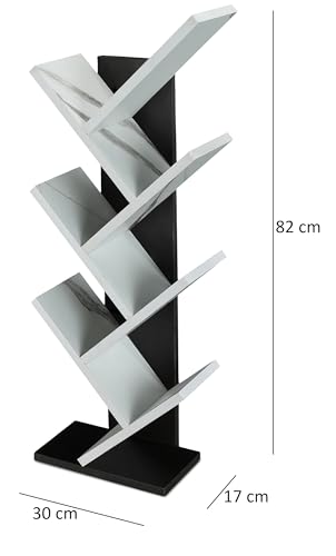 Image of SBF Furniture Engineered Wooden Book Rack,Space Saver Book Shelf for Home Living Room and Office Table Top Free Standing Organizer,Laminated Finish Modern Book Shelve (7Tier Black & White)
