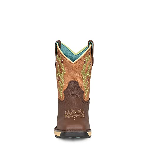 CORRAL LADIE'S TAN HYDRO RESIST/BLUE TOP CACTUS FARM&RANCH DUAL DENSITY SOLE SQ TOE, RUBBER SOLE, RANCHING W50033