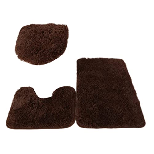 SMELEYOU Juego de alfombras de baño de contorno para tapa de inodoro, lavables, supersuaves, de microfibra, antideslizantes, 3 unidades, color marrón, uso doméstico