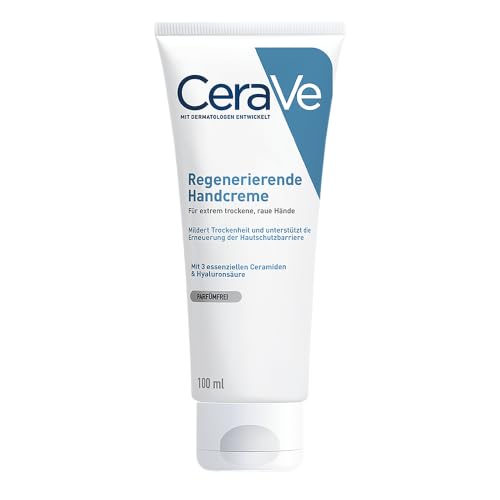 CeraVe Regenerierende Handcreme, Sanfte Creme bei empfindlicher Haut, Ohne Duftstoffe, Bei Neurodermitis oder Allergien, Mit Hyaluronsäure und essenziellen Ceramiden, 100 ml