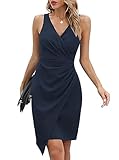 oten Women Deep V Neck Cocktail Party Dresses Sheath Sleeveless Knee Length Ruched Irregular Hem Sem