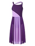 Yhong Vestidos líricos de danza para niñas sin mangas, traje de ballet con tutú de gasa asimétrico, vestido de baile contemporáneo moderno, morado, 170-176