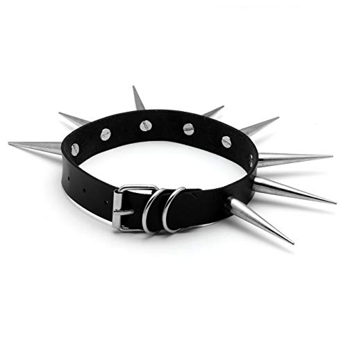 Manfnee Cool Punk Gothic Collar PU Leather Spike Studded Vintage Necklace for Men Women Black2