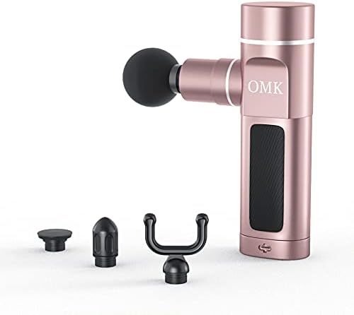 OMK Mini Massage Gun Deep Tissue Muscle Massager for Pain Relief Portable Percussion Massage Gun for Athletes,Super Quiet Body Relaxation Electric Muscle Massage Gun with 4 Massage Heads (Pink)