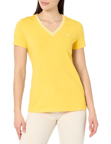 Image of Nautica Women's Solid V-Neck Short Sleeve T-Shirt Shirt