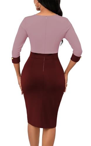 Image of BestGirl Women's Peplum Dresses Bodycon 3 /4 Sleeve Wear to Work Office Sheath Dress