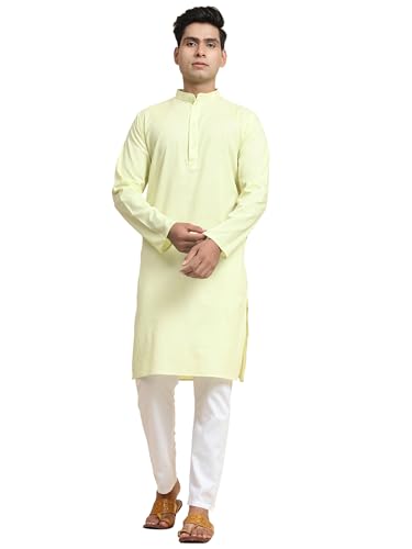 Image of Men's Pure Cotton Solid Kurta Pajama Set Mandarin Collar Casual Yoga Dress