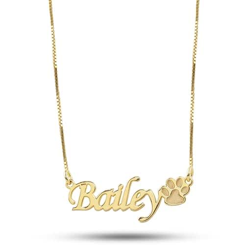 DALMARKT Personalized Pet Name Necklace,925 Sterling Silver Handmade Pendant, Paw