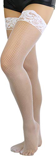 Image of ToBeInStyle Women's Stay Up Lace Lined Fishnet Tights