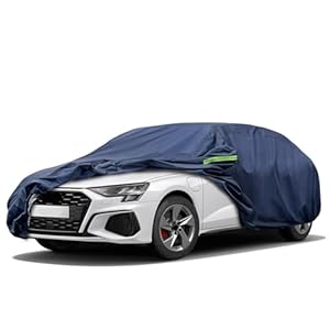 Waterproof Car Cover Universal fit for Hatchback, 4 Layers All Weather Custom-fit Car Cover with Zipper Door & Windproof Strap for Snow Rain Dust Hail Protection (A2-Fit Hatchback/Sedan 420 to 450cm)