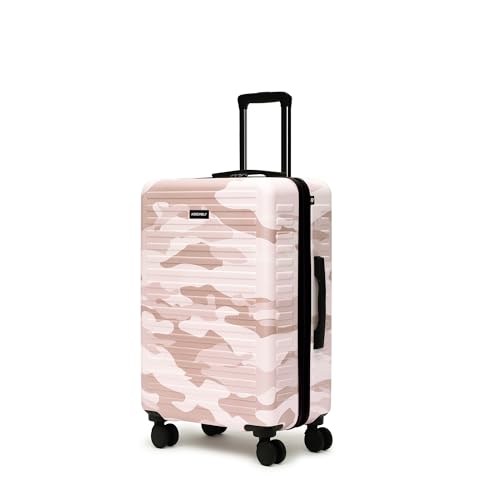 Image of Assembly Stark Hard Luggage 24 Inch (63 cm) Check-in Medium Luggage Trolley Bag, Unbreakable Polycarbonate Camo Print, TSA Lock, Silent 8 Spinner Wheels, Hard Shell Travel Suitcase Peach