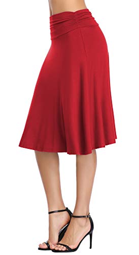 Image of Urban CoCo Women's Ruched High Waist Knee Length Jersey A-Line Stretchy Flared Casual Skirt