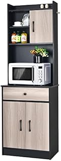 COSTWAY Tall Kitchen Cupboard, Buffet Pantry Storage Cabinet with Adjustable Shelves, Drawer and Counter Top, Freestanding Organizer Unit for Living Room, Dining Room, Entrance