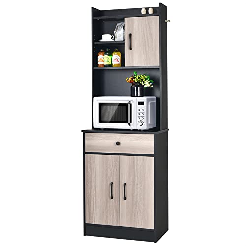 Costway 71" Kitchen Buffet With Hutch, 3-Door Kitchen Pantry With Large Drawer, Adjustable Shelves, Wide Countertop, Cable Hole, Freestanding Storage Cabinet For Living Room(Black) #TOP19